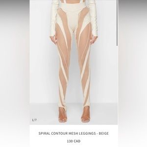 Maniere De Vois - Spiral contour mesh leggings - beige - US 2
